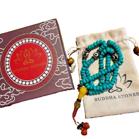 Tibetan Buddha Stones Turquoise 8mm 108 Mala Balance Necklace - Picture 3 of 5